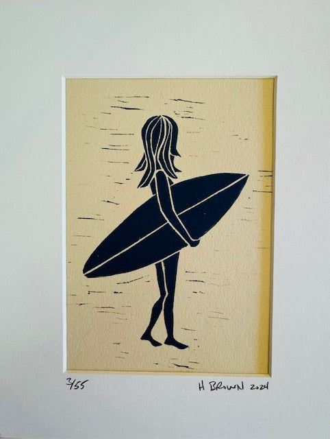 2024 Limited Edition Linocut Print 8x10 Surf Girl