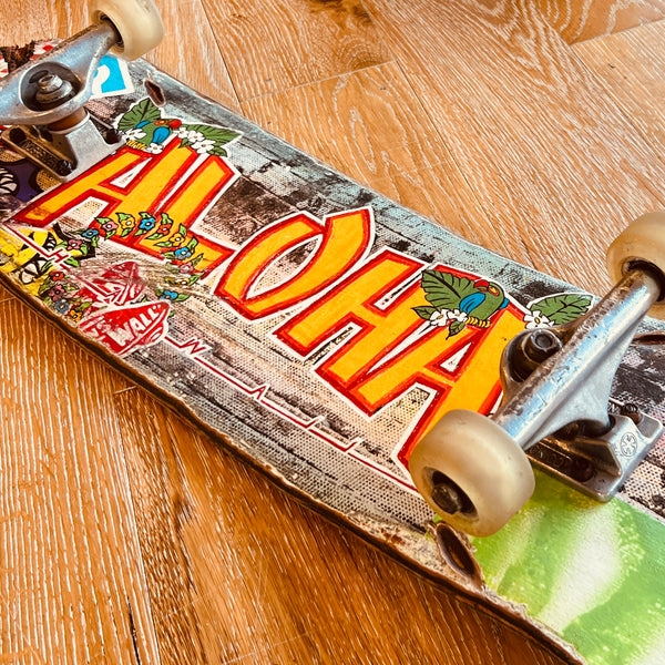 Original Leather Skateboard Art - ALOHA