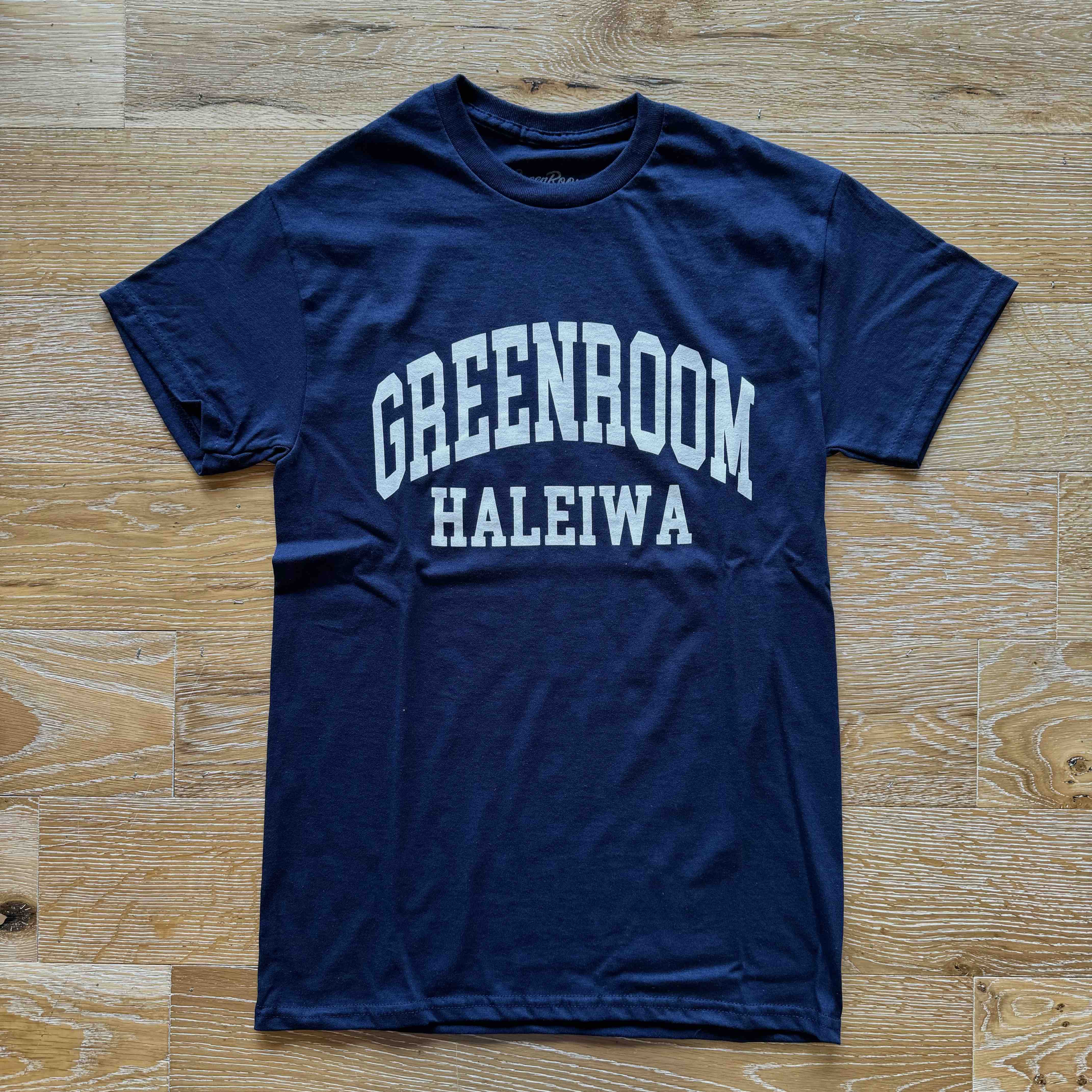 Greenroom College Font Navy Tee