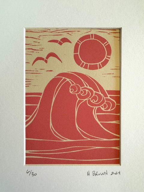 2024 Limited Edition Linocut Print 8x10 Wave