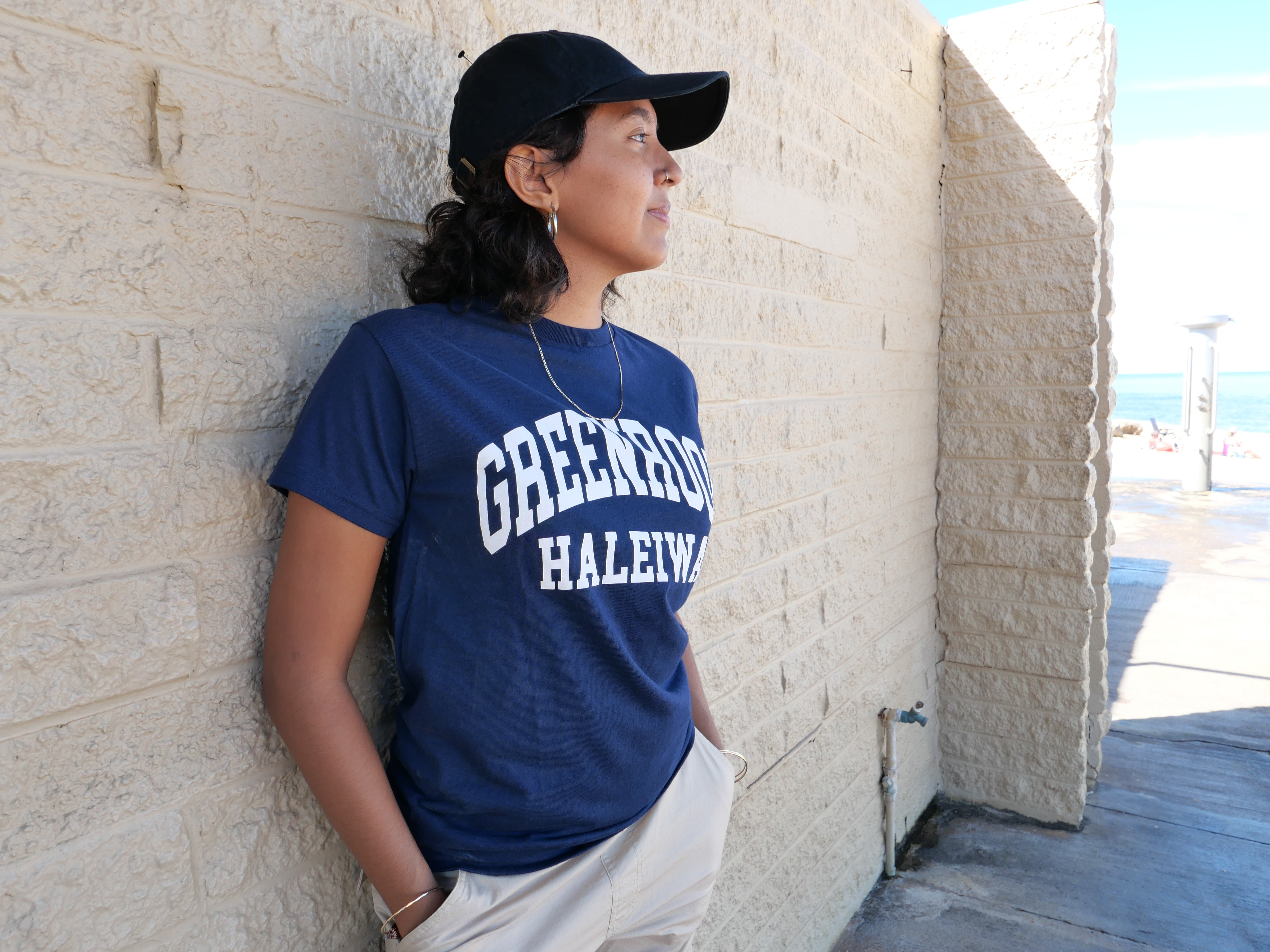 Greenroom College Font Navy Tee