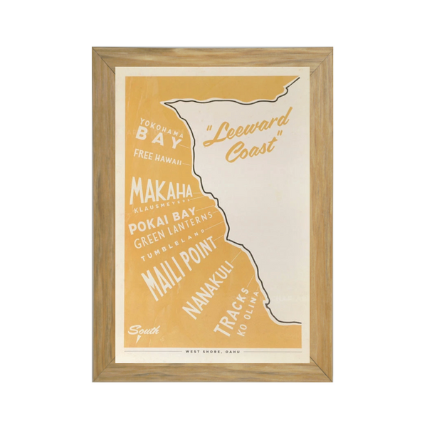 OAHU LEEWARD MAP Framed Print