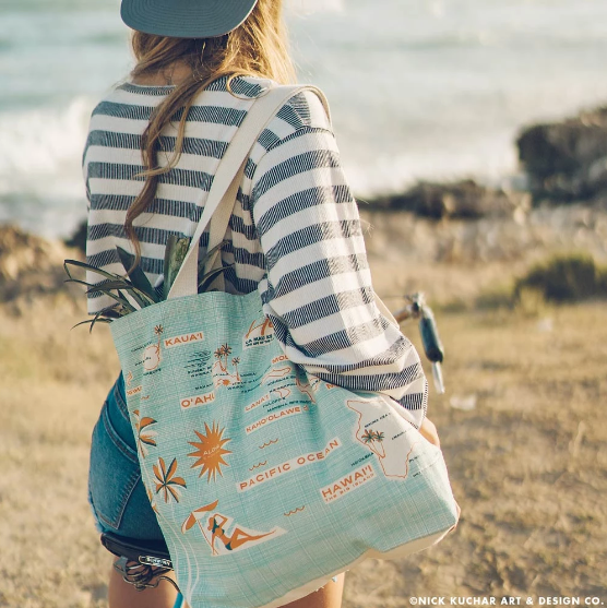 Hawaiian Islands Map - Canvas Beach Tote Bag